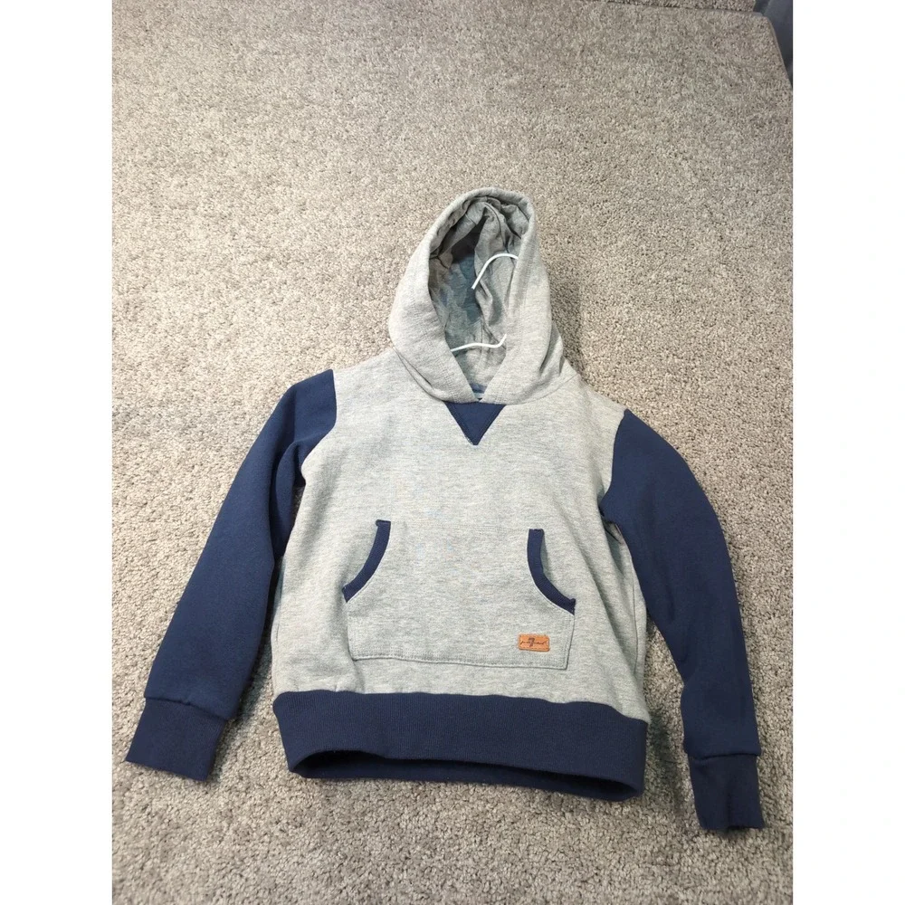 7 For All Mankind Boys Hoodie Gray Navy Colorblock Pullover Size 5